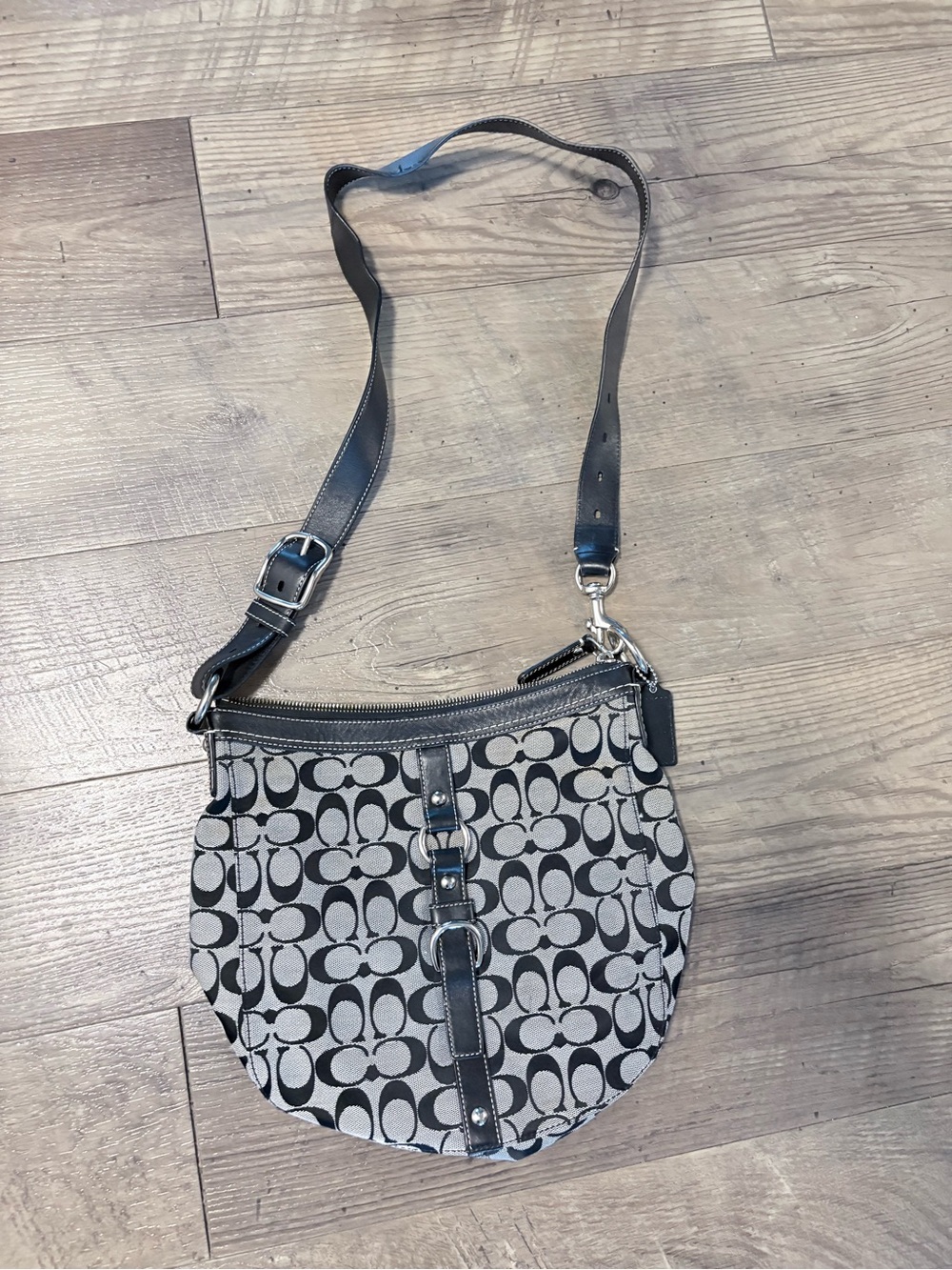 Coach Black & Gray Signature Hobo Crossbody Bag
